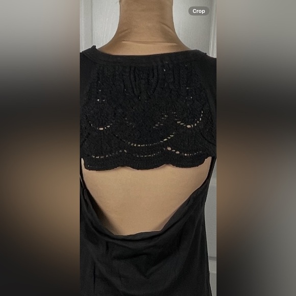 Free People 🖤 We The Free Tank Top Tunic Crochet Open Back Black Tunic Tank Med. - Picture 7 of 9